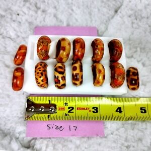 Vintage Resin Band Ring Set Brown Leopard‎ Floral Geometric 3pc Bundle